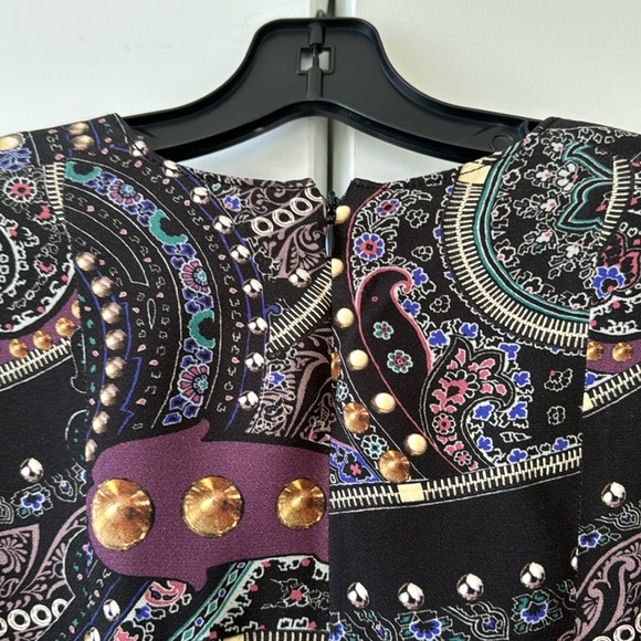 Etro paisley print dress purple black blue flare sleeves size 40 4 to 6 lined - Picture 8 of 8